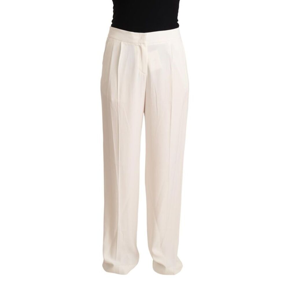 Tonello White High Waist Pleated Straight Formal Trouser Women's Pants